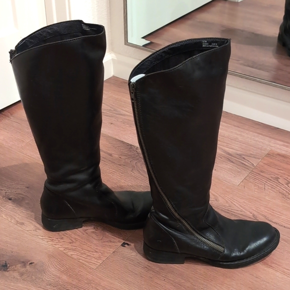 Born black leather tall 17" riding boots asymmetrical zipper soft goth - Picture 4 of 9